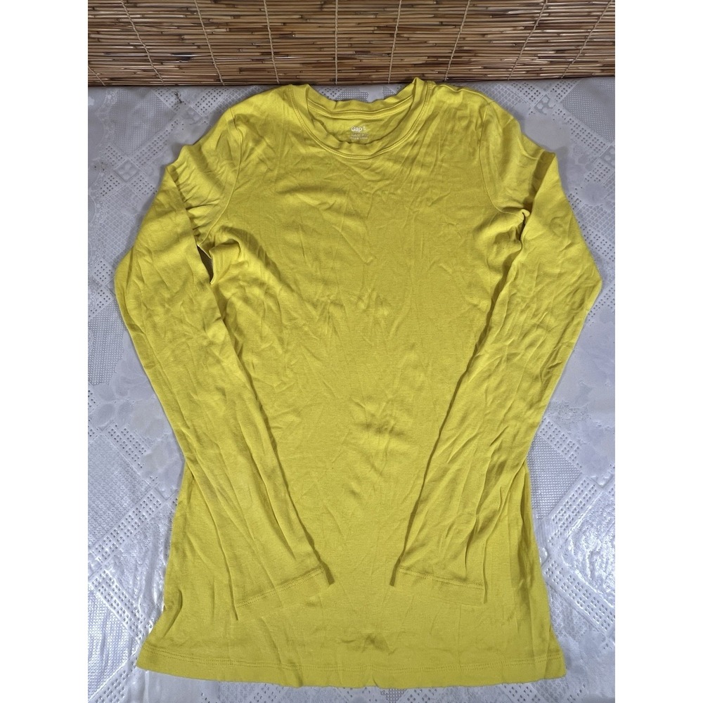 Womens GAP Supersoft Yellow Solid Knit Crew Neck Long Sleeve Top Size S Tall